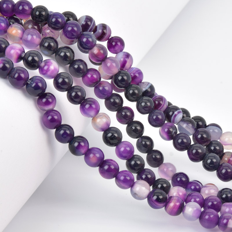 Намистини Агат фіолетовий, Натур. камінь, 6 мм, Круглі, 18 см (BUS-058050)