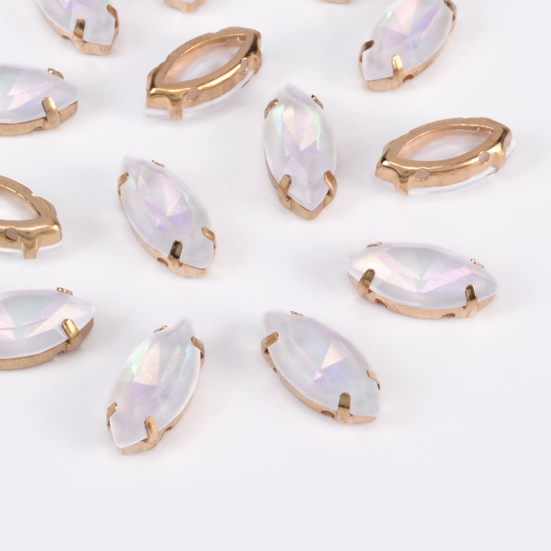 Шатон човник 15х7 мм, Золото, Білий (KAB-052946)