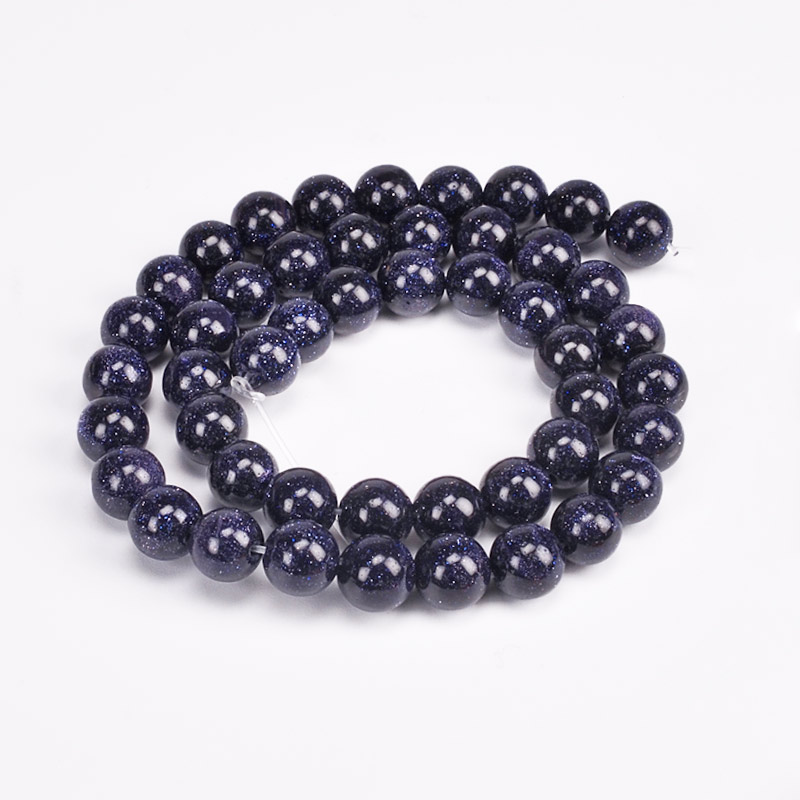 Бусины Авантюрин Золотой песок синий, Синт. камень, 8 мм, Круглые (BUS-051693)