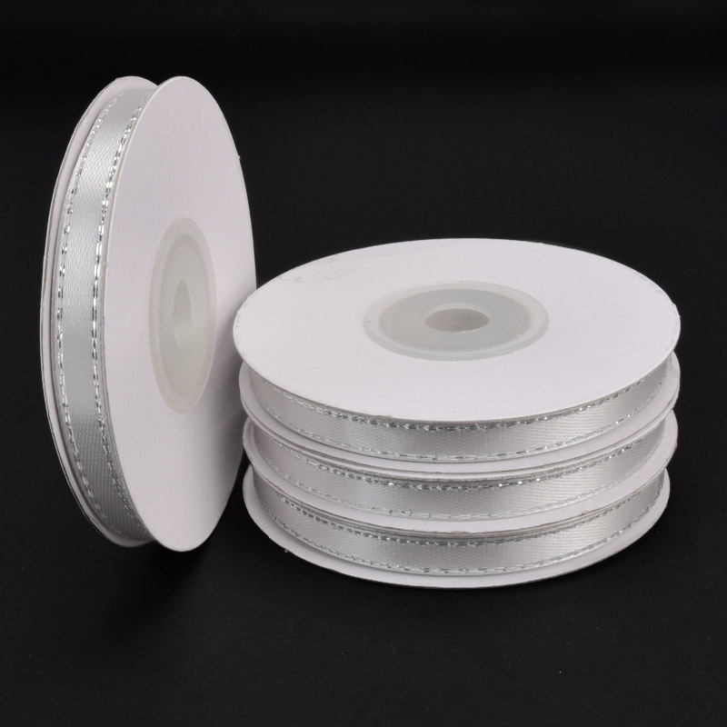 Атласная лента с люрексом, 6 мм, Серая с серебром (LEN-060346)