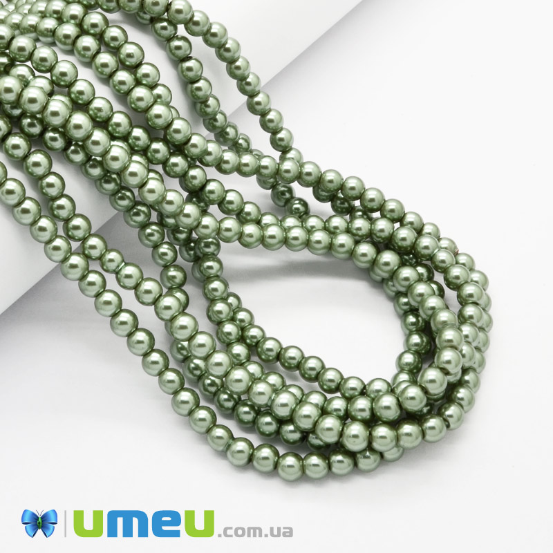 Намистини скляні Перли, 6 мм, Оливкові, Круглі (BUS-048912)