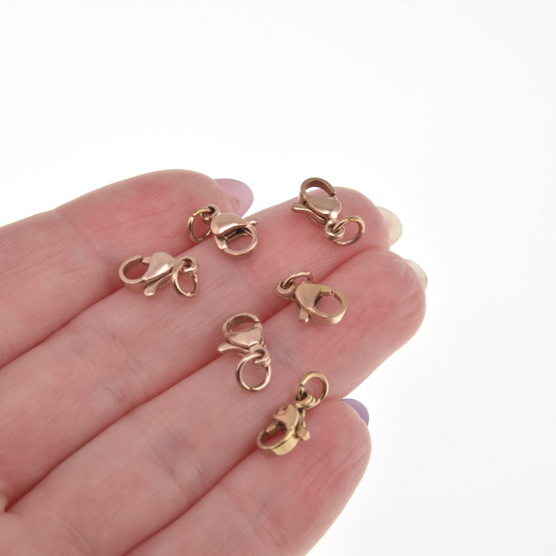 Замок-карабін з кільцем 5 мм із нерж. сталі, 10х7 мм, Рожеве золото (STL-057107)