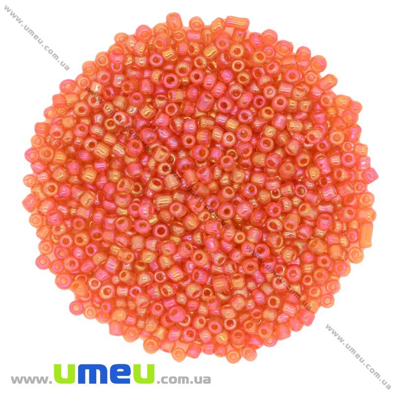 Бисер китайский средний, 8/0, Оранжевый АВ прозрачный, 3 мм (BIS-009067)