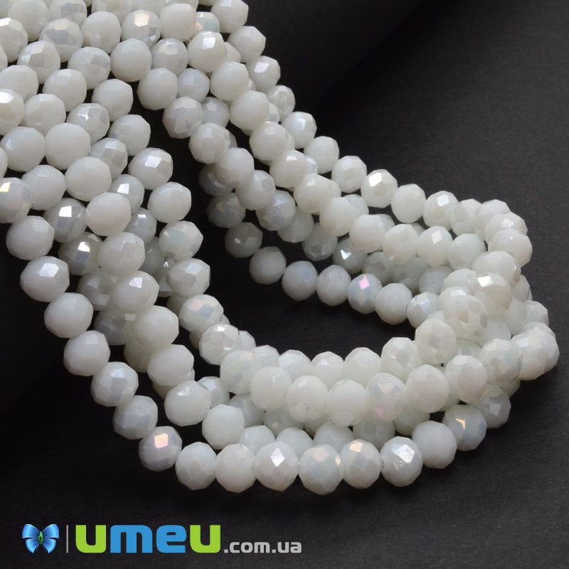 Намистини ронделі, 6х5 мм, Білі АВ (BUS-049204)