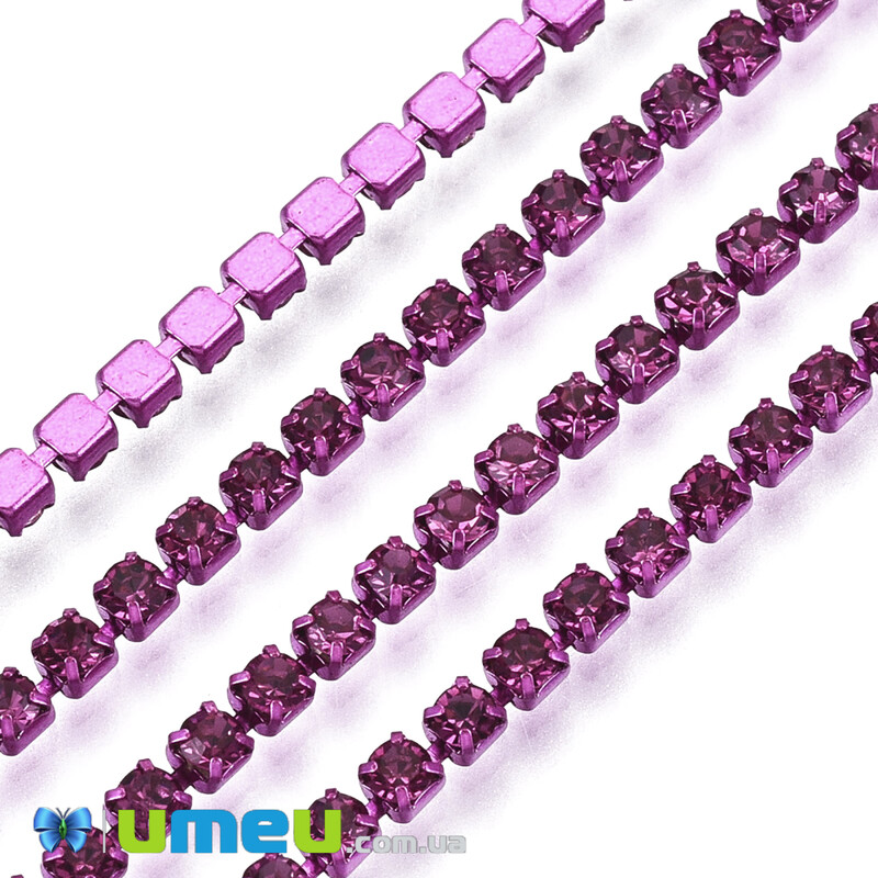 Стразовая цепь SS6 - 2,0 мм, Малиновая, Стразы стеклянные малиновые (ZEP-043001)