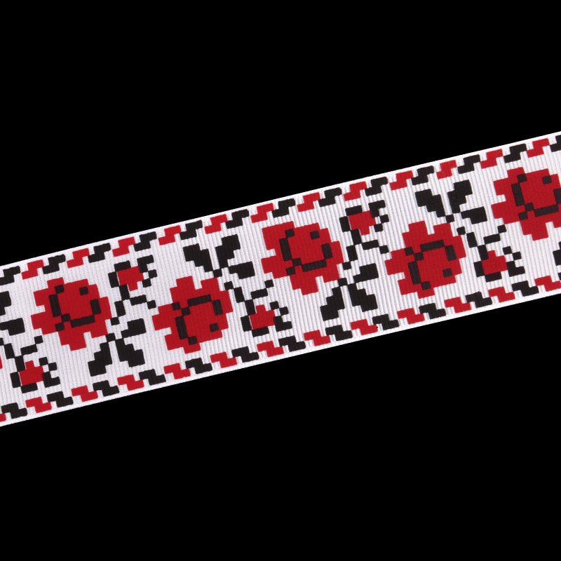 Репсовая лента с рисунком Орнамент, 40 мм, Белая (LEN-054905)