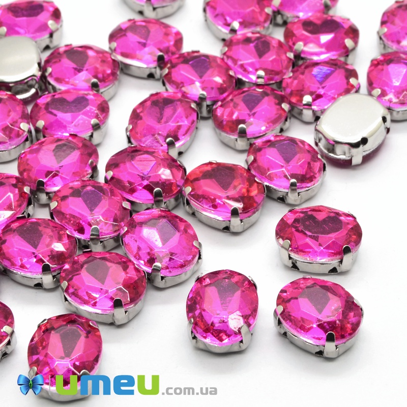 Шатон овальний 8х6 мм, Темне срібло, Малиновий (KAB-040622)