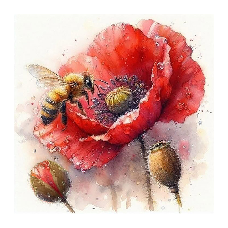 Набір алмазного живопису на підрамнику 30х30 см, Маковий нектар (SXM-061157)