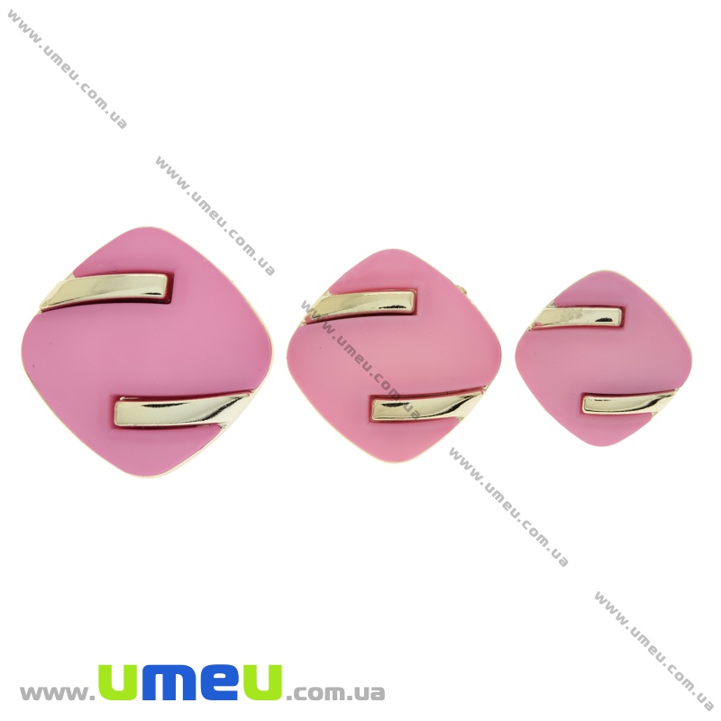 Гудзик пластиковий на ніжці Матовий рожевий, 25х25 мм, Світле золото (PUG-021458)