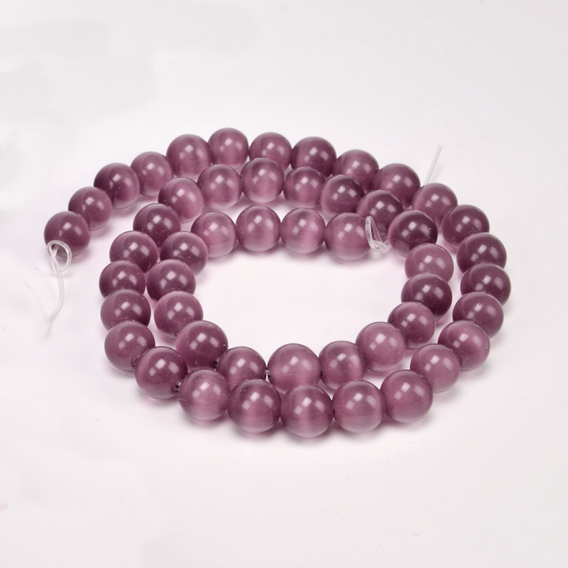 Бусины Кошачий глаз, Синт. камень, 8 мм, Сиреневые, Круглые (BUS-054283)