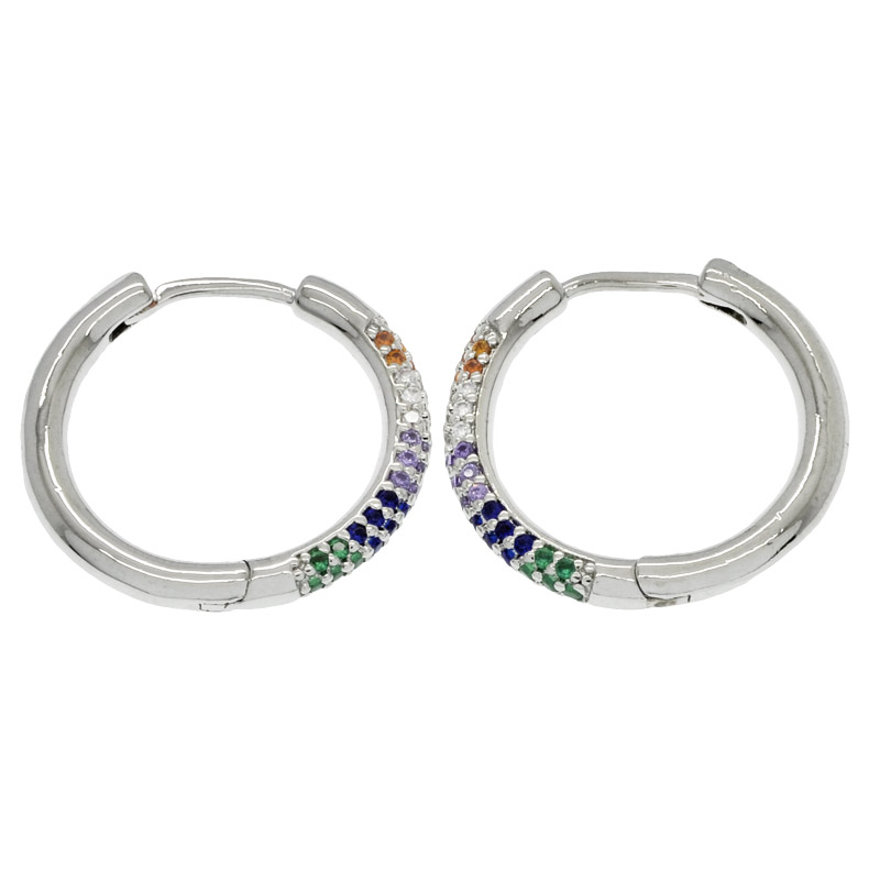 Серьги-кольца Huggie Покрытие Платина со страз. куб. цирконий, 20,5х20х2,5 мм (OSN-053095)