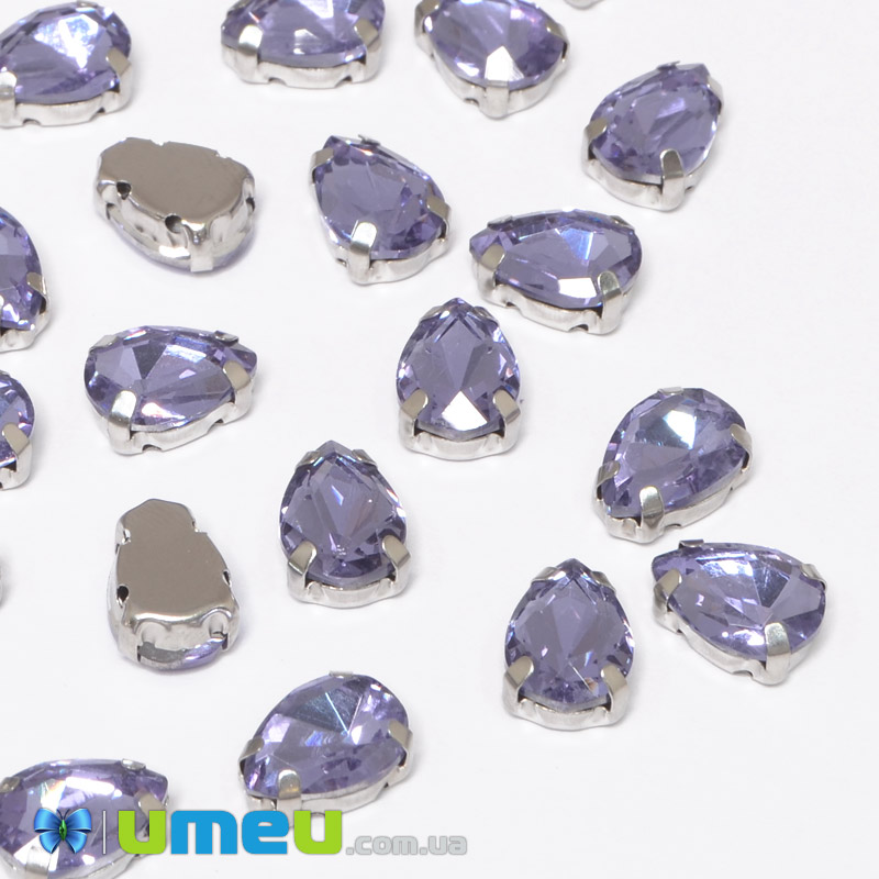 Шатон крапля 8х6 мм, Темне срібло, Бузковий (KAB-040729)