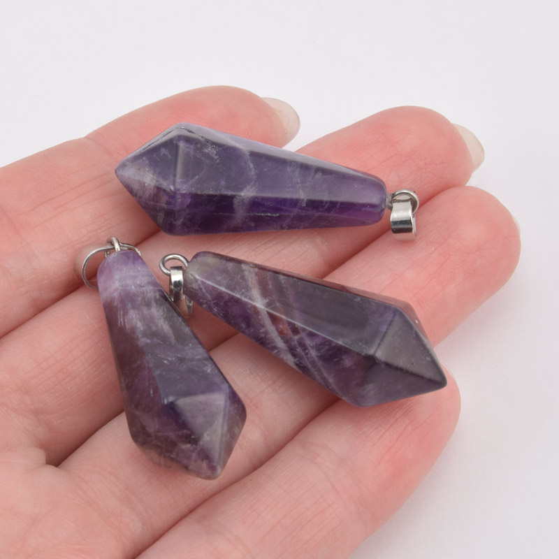 Підвіска Кристал, Натур. камінь Аметист, 37х11 мм (POD-058611)