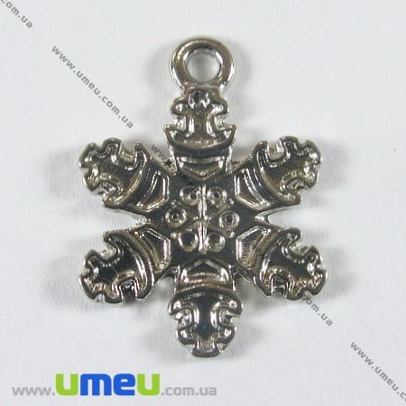 Подвеска метал. Снежинка, 22х16 мм, Серебро (POD-001193)