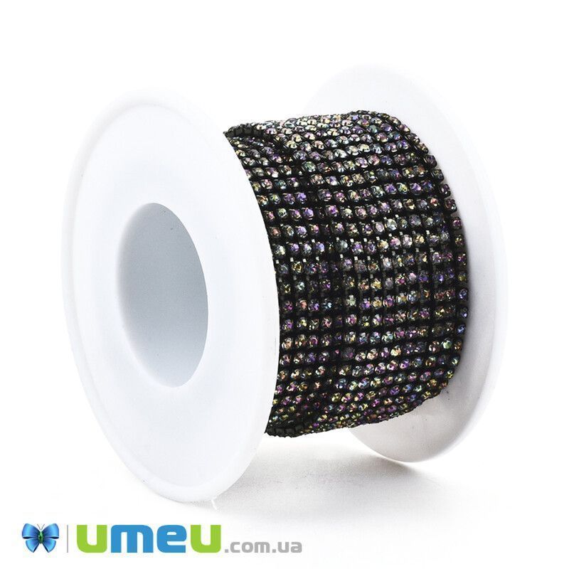 Стразовая цепь SS6 - 2,0 мм, Ирис зеленая, Стразы стеклянные ирис (ZEP-043005)