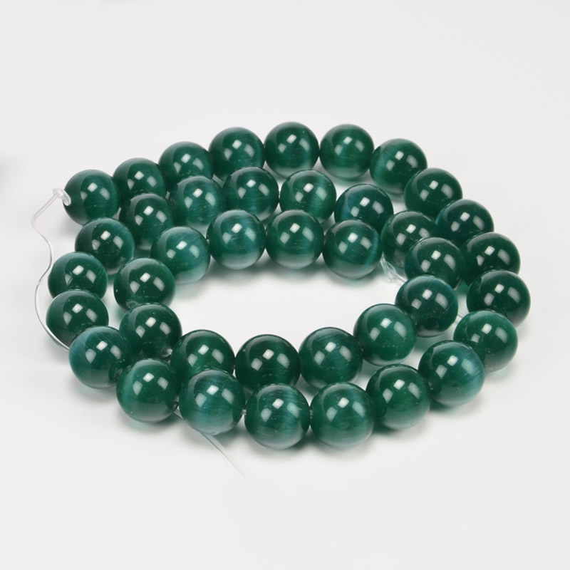 Бусины Кошачий глаз, Синт. камень, 10 мм, Изумрудные, Круглые (BUS-054237)