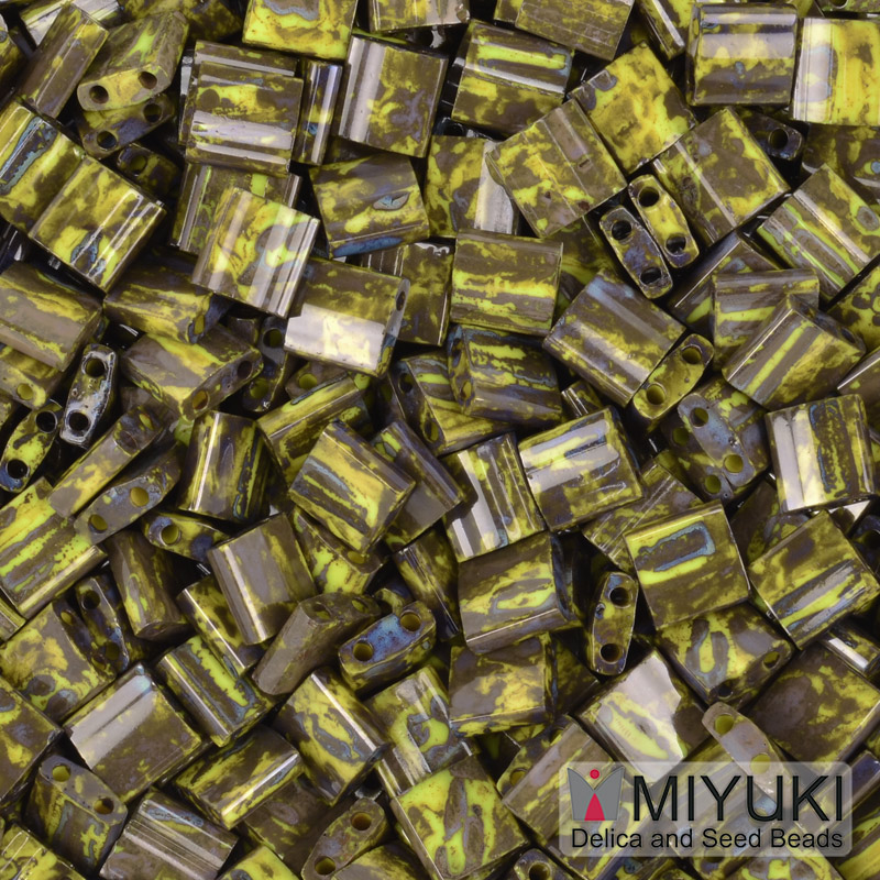 Бісер японський Miyuki TILA №4519, 5х5 мм, Оливковий Пікассо (BIS-053226)