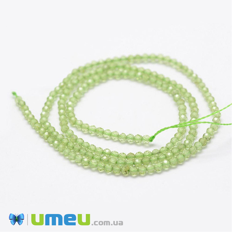 Намистини Кварц зелений, Натур. камінь, 2 мм, Круглі грановані (BUS-040875)