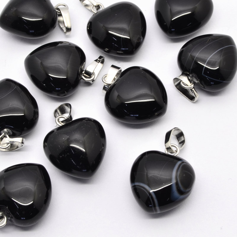 Підвіска Серце, Натур. камінь Агат чорний, 18х15х10 мм (POD-054412)