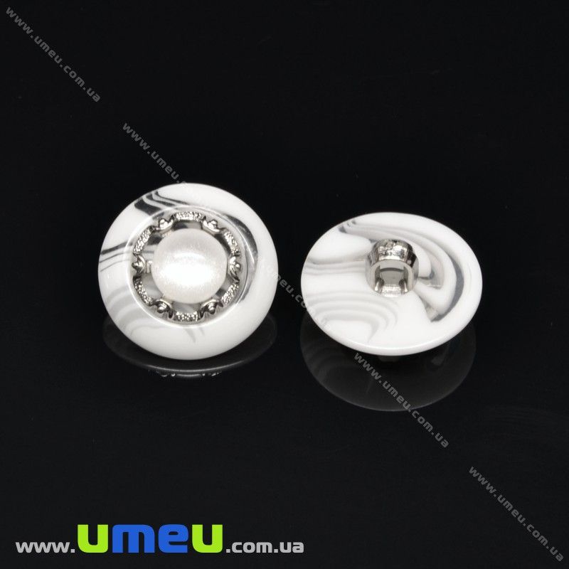 Гудзик пластиковий на ніжці Круглий, 17,5 мм, Білий (PUG-018752)