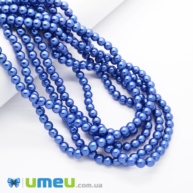 Намистини скляні Перли, 6 мм, Сині, Круглі (BUS-048925)