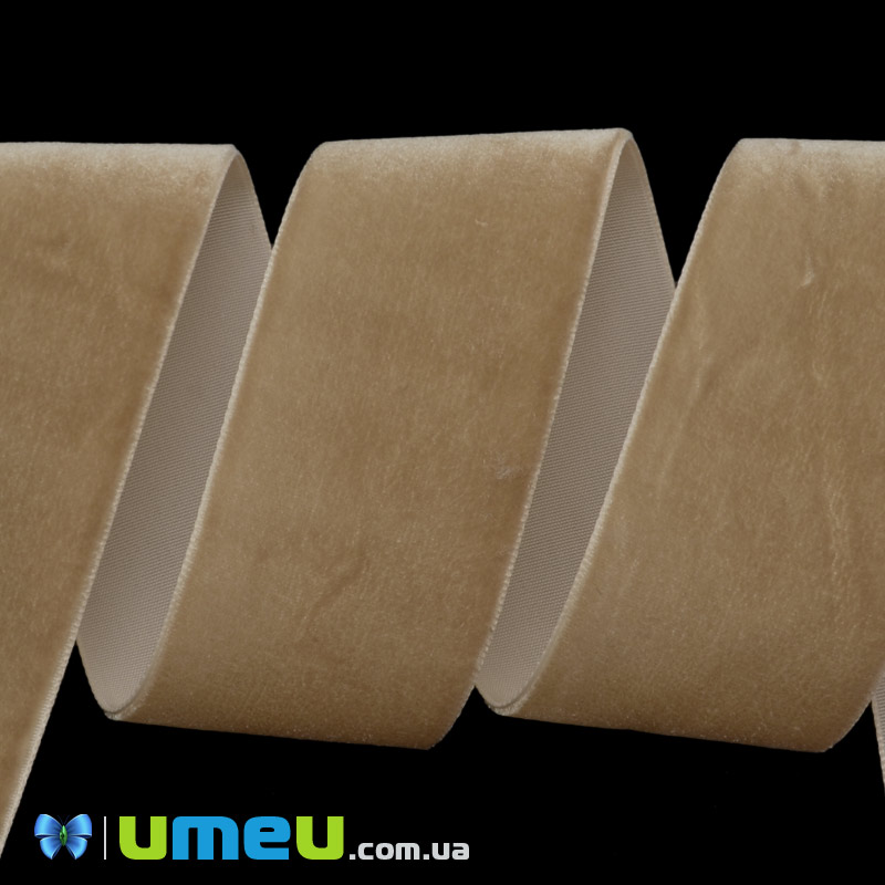 Стрічка оксамитова, 38 мм, Бежева (LEN-039435)