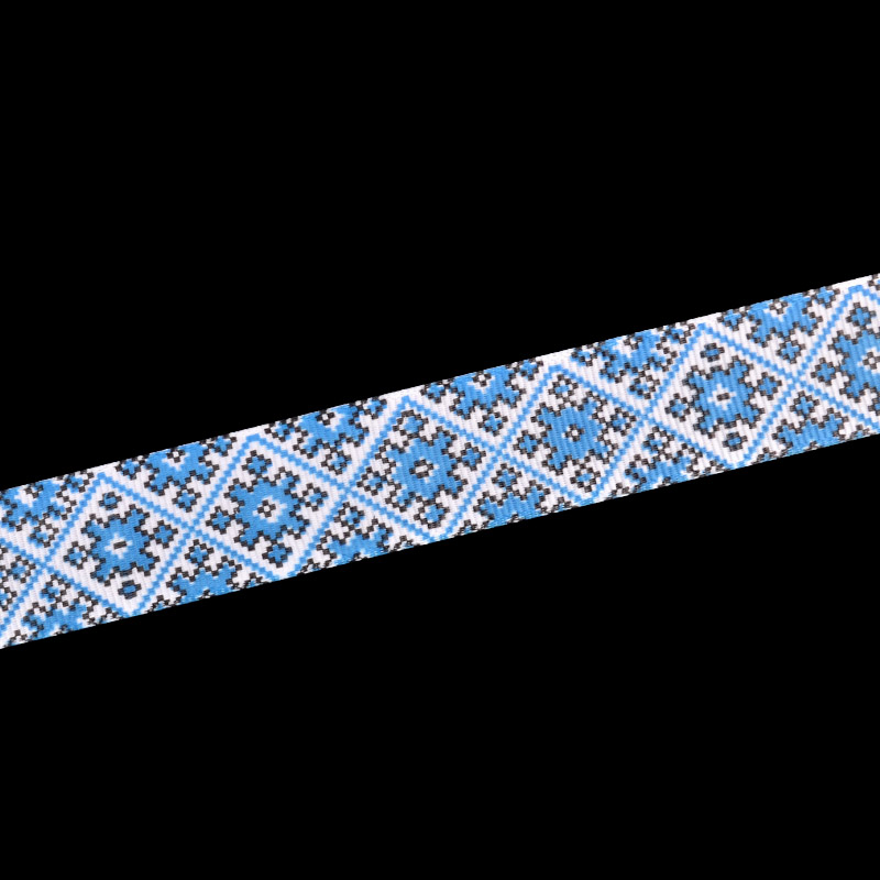 Репсова стрічка з малюнком Орнамент, 25 мм, Синя (LEN-054895)