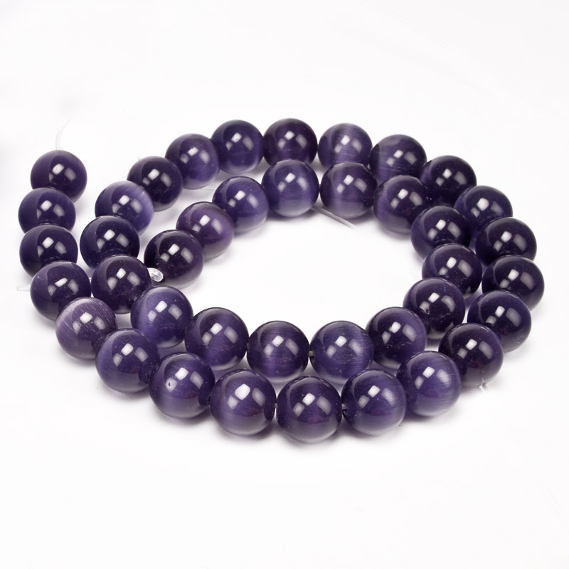 Намистини Котяче око, Синт. камінь, 10 мм, Аметистові, Круглі (BUS-054232)