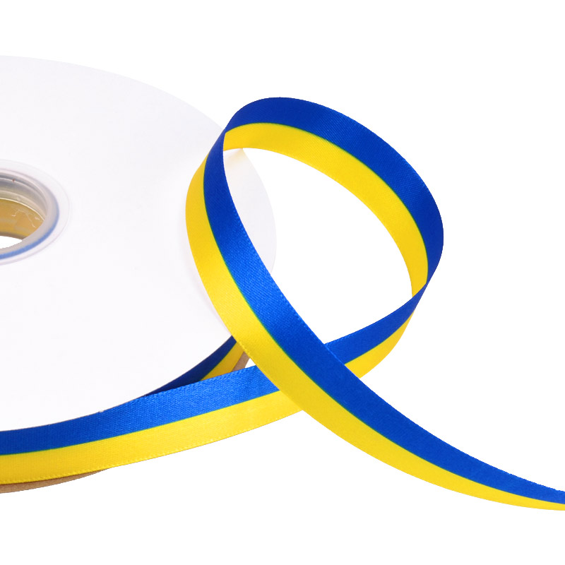 Атласная лента, 20 мм, Жёлто-голубая (LEN-051600)