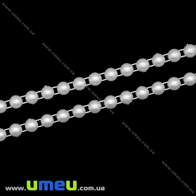 Полубусіни на ниті, Перли, 6 мм, Білі (KAB-019737)