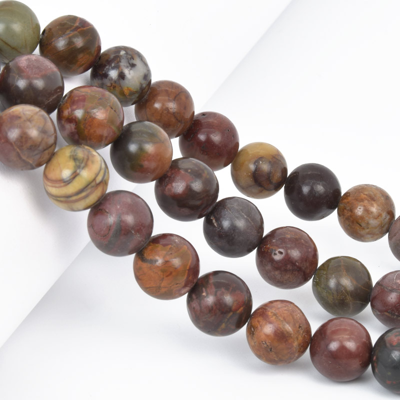 Бусины Яшма Пикассо, Натур. камень, 12 мм, Круглые (BUS-058026)