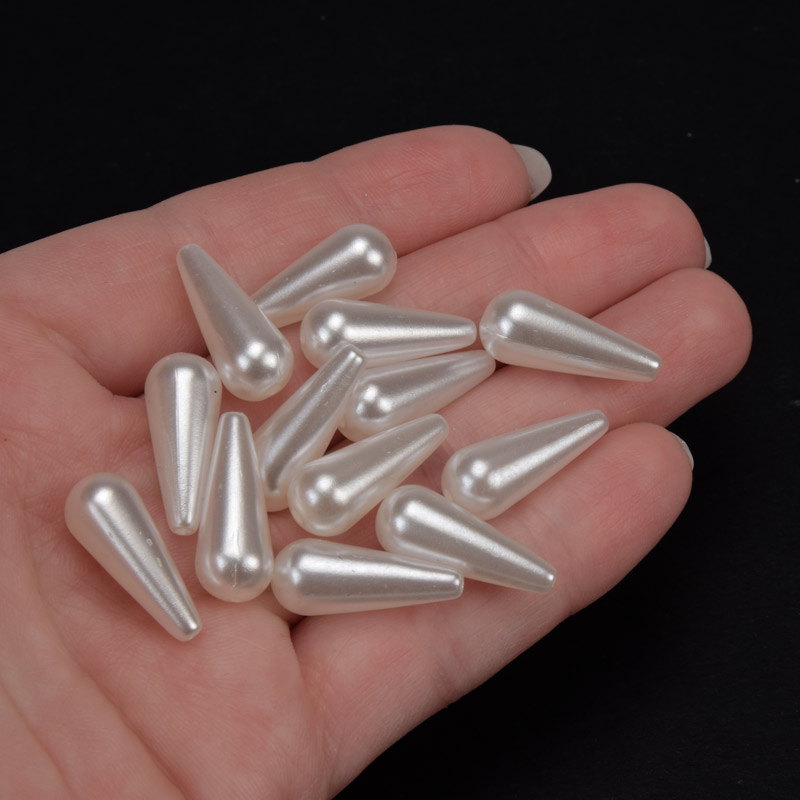 Намистини пластикові Крапля Перли, 19х8 мм, Білі (BUS-059865)