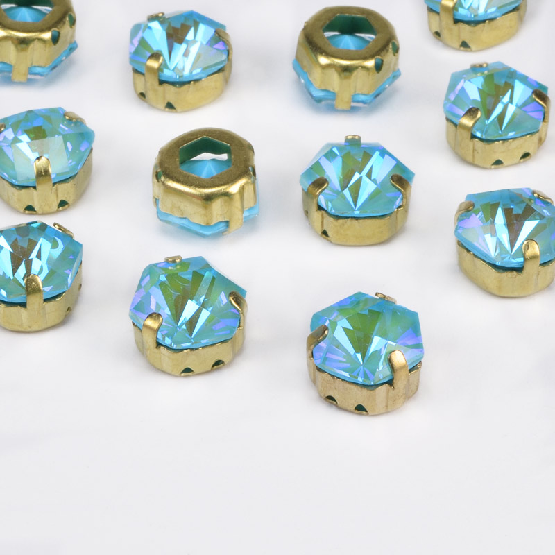 Шатон шестикутний, 10,5х10 мм, Золото, Бірюзовий (KAB-053065)