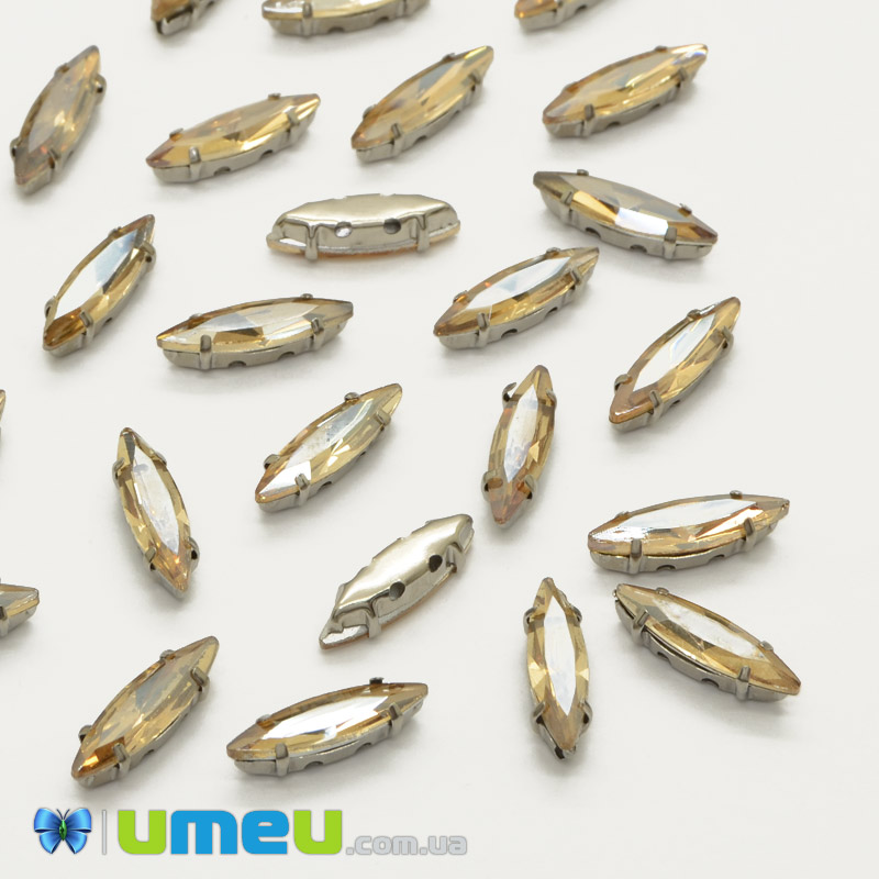 Шатон човник 15х4 мм, Темне срібло, Бежевий світлий (KAB-040766)