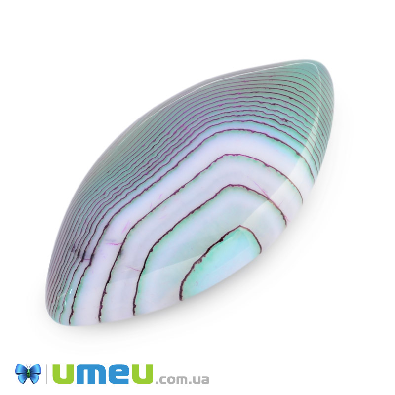 Кабошон нат. камінь Агат Бразильський фіолетово-зелений, Човен, 39,1х19,5 мм (KAB-042792)