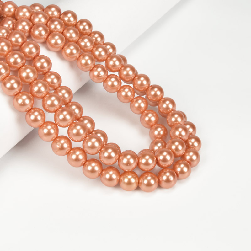 Бусины стеклянные Жемчуг, 10 мм, Оранжевые, Круглые (BUS-056704)