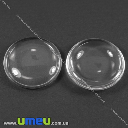 Кабошон скляний Лінза кругла, 25 мм, Прозорий (KAB-002648)