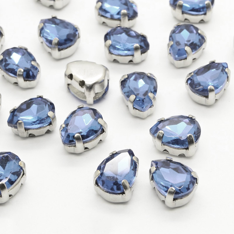 Шатон крапля 8х6 мм, Темне срібло, Синій (KAB-038108)