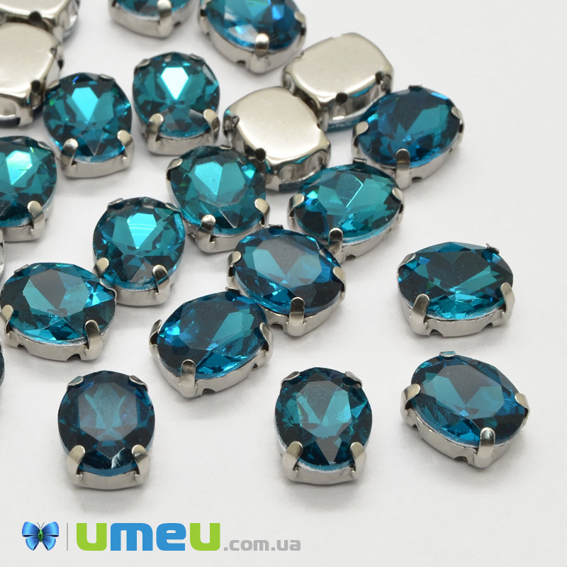 Шатон овальний 8х6 мм, Темне срібло, Бірюзовий (KAB-040624)