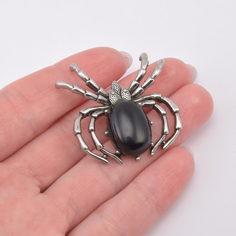 Підвіска Павук, Натур. камінь Обсидіан чорний, 35х35 мм, Темне срібло (POD-058574)