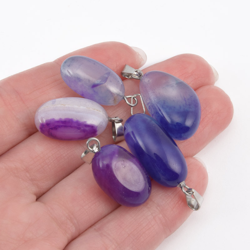 Підвіска Овал, Натур. камінь Агат фіолетовий, 21-32 мм (POD-058627)