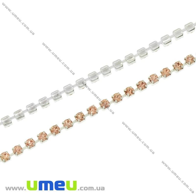 Стразовий ланцюг SS6 (2,0 мм), Світле срібло, Стрази скляні шампань (ZEP-020469)