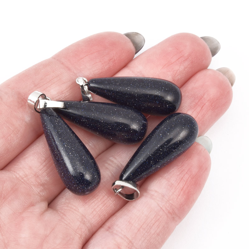 Подвеска Капля, Синт. камень Авантюрин Золотой песок синий, 29х10 мм (POD-009315)