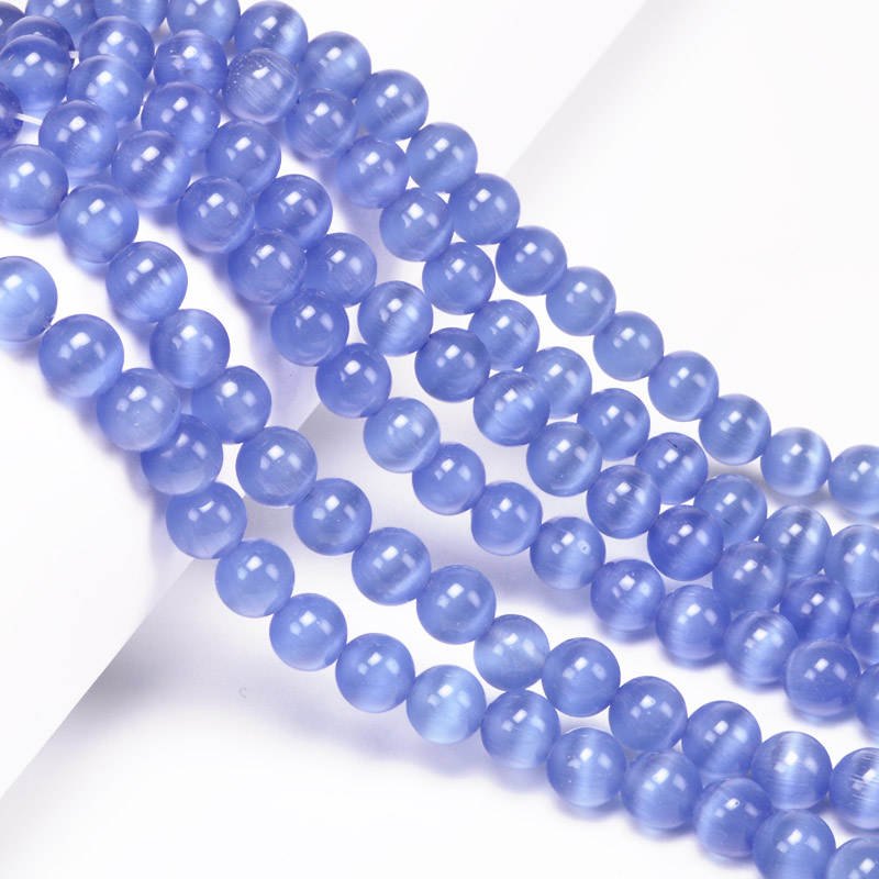 Бусины Кошачий глаз, Синт. камень, 8 мм, Голубые, Круглые (BUS-054248)