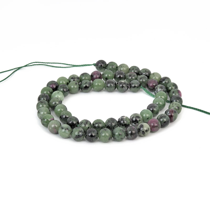 Намистини Рубін у цоїзиті, Натур. камінь, 6,5 мм, Круглі (BUS-058023)