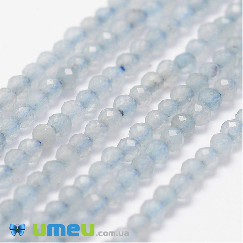 Намистини Аквамарин, Натур. камінь, 2,5 мм, Круглі грановані (BUS-040878)