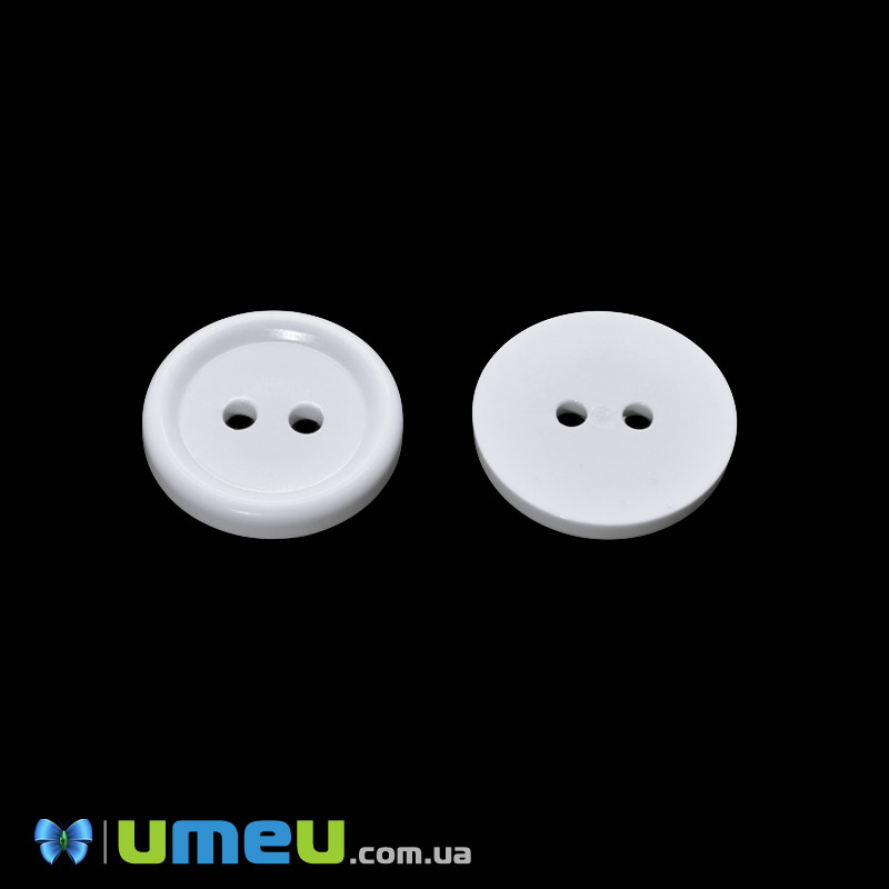 Гудзик пластиковий Круглий, 15 мм, Білий (PUG-047952)