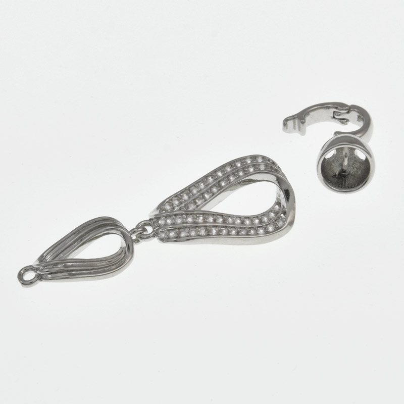 Застібка, 44х10 мм, Латунь з покриттям Родій, Куб. цирконій (ZAM-058454)