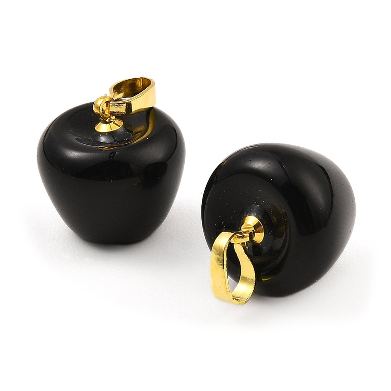 Підвіска Яблуко, Натур. камінь Обсидіан чорний, 14,5х14 мм (POD-058583)