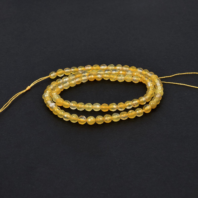 Бусины Агат желтый, Натур. камень, 4 мм, Круглые граненые (BUS-058188)